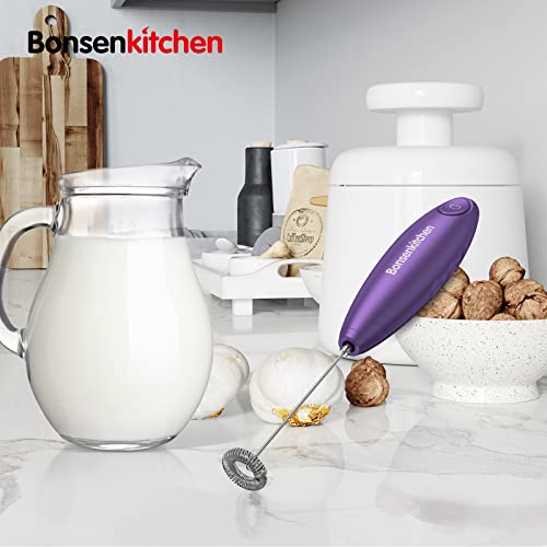 Bonsenkitchen Handheld Milk Frother, Electric Hand Foamer Blender For Drink Mixer, Perfect For Bulletproof Coffee, Matcha, Hot Chocolate, Mini Battery Operated Milk Whisk Frother (Purple) #TOP6