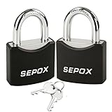 SEPOX® 2 Pack Padlocks with Keys Heavy Duty Outdoor Weatherproof Padlock Set 1 9/16 Inch Solid Steel Locks Keyed Alike for Gate Fence Toolbox Gym Locker Storage Shed, Black Coated with Same Key