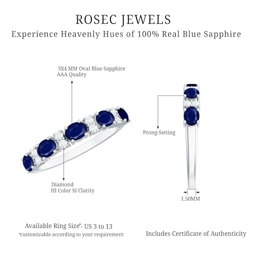 real blue sapphire diamond wedding band aaa quality sapphire east west ring for women - ideal for gift