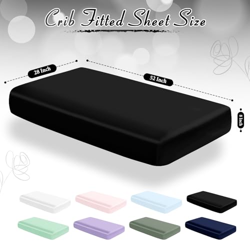 Image of Entisn 28x52 Satin Fitted Crib Sheet 2 Pack, Black | 8-Inch Deep Pocket Snug Fit, Silky Satin Protects Hair And Skin, No-Slip Reinforced Edges, Machine Washable Fade-Resistant