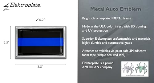 Image of Elektroplate Police Thin Blue Line Flag Chrome Frame All Metal Emblem for Cars, Trucks, and All Auto | Universal Fit at 3.8 inch x 2.5 inch | Weatherproof