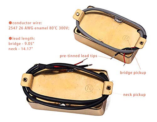 Lamsam P90 Tone Pickups Set, Humbucker-Sized Single Coil Neck Pick-Up And Bridge Pick Up Loaded Alnico V Magnets, As Replacement Parts For Standard-Humbucker Pickup On Electric Guitar, Gold #TOP3