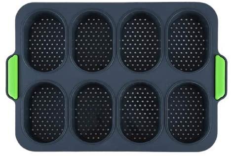 Mini teglia da forno Stampo da forno in silicone for pane francese Antiaderente Stampo for pagnotta a 8 cavità Perfetto for pane francese Grissino Utilizzato in modo sicuro in forni e frigorifero/960