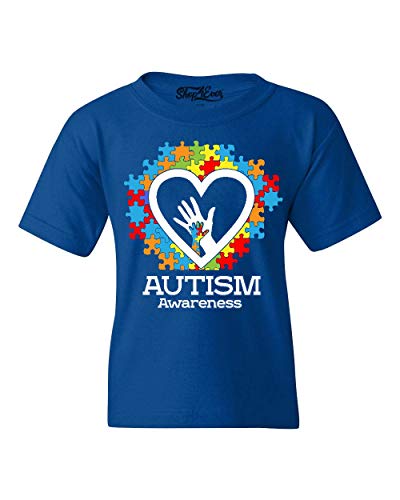 shop4ever Autism Awareness Hands in Heart Youth’s T-Shirt Youth X-Small Royal Blue 0