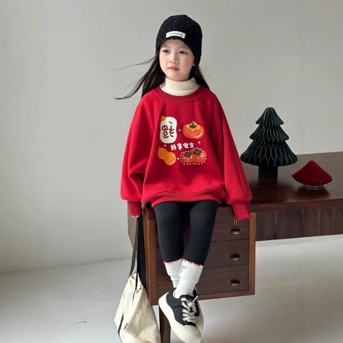 Chinese New Year Girl's Sweat Winter Coat fleece-lined Thickened Warm Round Neck Top2