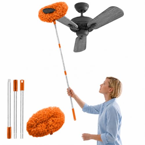 Image of Maxoshine Fan Cleaner Brush with Long Rod Flexible Fan Cleaning Mop Microfiber Dust Cleaner Foldable Duster Microfiber Duster for Cleaning of Home, Kitchen, Car (Orange)