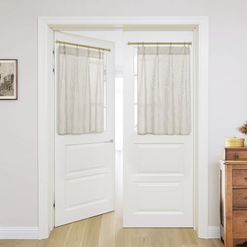 Door Curtains for Door Winodw,Small Linen Sheer Boho Striped Pattern Sidelight Front Door Curtain for Glass Window Kitchen 2 Pack,40 Inch Length Long