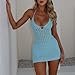 Women Crochet Mini Dress Halter Backless Knit Bodycon Dress Hollow Out Cover Up Sleeveless Beach Sundress(Sky Blue,Small)