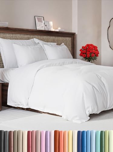 Image of Duvet Cover Queen Size Set - Extra Soft Queen Duvet Cover 90 inch x 90 inch with 2 Pillow Shams for Women, Men, Kids & Teens - Hotel Luxury, Easy-Care w / Zipper Closures & Ties - Comfy and Breathable (White)