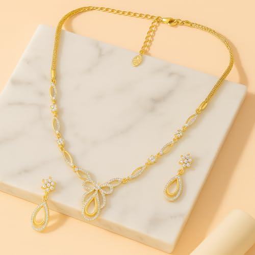Image of Estele Elegant Gold Plated Necklace Set with CZ Detailing for Women|Occasional Wear for Women