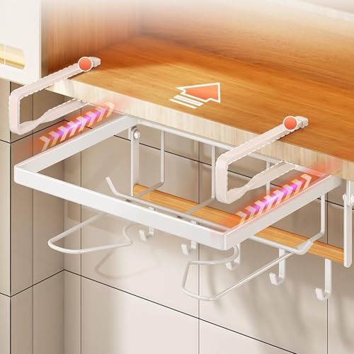 Almacenamiento bajo encimera de metal resistente con ganchos para ordenar tu cocina 8