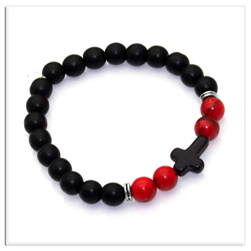 Image of Xusamss Fashion 8MM Matte Agate Beads Bracelet Cross Elastic Bracelet,7 1 /2 Wrist