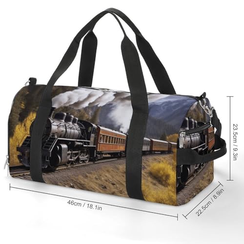 Travel Gym Duffle Bag, Steam Locomotive Train Print Duffle Bags,womens Mens Gym Bag,gym Bags,gym Bag with Shoe Compartment2