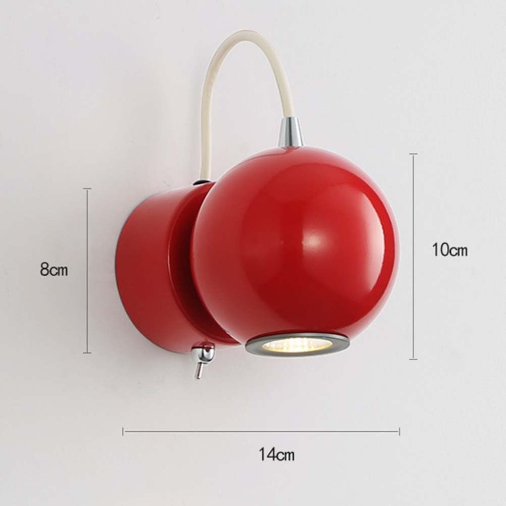 AoLa Kugel Wandleuchte mit Schalter Innen Wandlampe LED Verstellbar 5W 3000K Warmes Weiß Magnetisch Nachtlicht Modern Rund Metall Fahrgestell Bett Leselampe für Kinderzimmer Schlafzimmer Büro,Rot