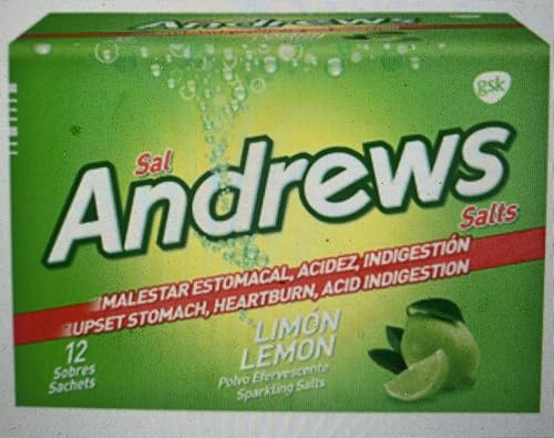 Andrews sal, Lemon Flavor, 12 Sachets, Fast Relief for Upset Stomach, Heartburn and Acid Indigestion