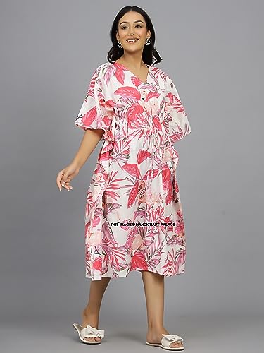Ravaiyaa Women Printed Cotton V-Neck Knee Length Kaftan Dress Nighty