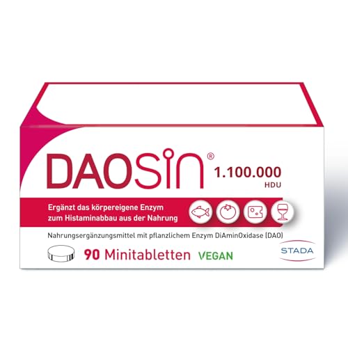 DAOSiN Tabletten Hochdosiert bei Histaminunverträglichkeit zur Ergänzung des körpereigenen DAO Enzyms zum Histaminabbau aus der Nahrung Hohe Enzymaktivität 1 1 Mio. HDU Vegan - 1 x 90 Tabletten