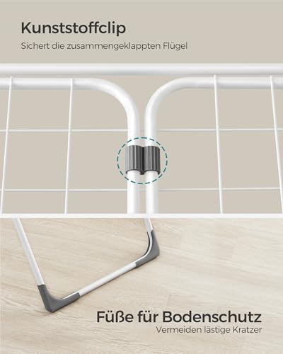 SONGMICS Wäscheständer, Standtrockner klappbar, Flügelwäscheständer, freistehend, für Innen- und Außenbereich, für Bettwäsche und Kleidung, weiß LLR540W01