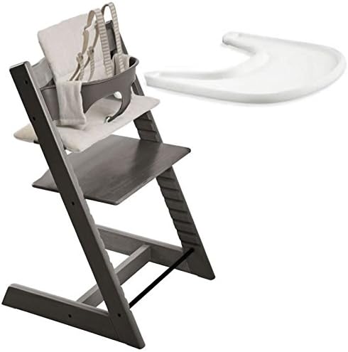 Stokke Tripp Trapp Chair, Baby Set, Tray and Grey Loom Cushion - Hazy Grey