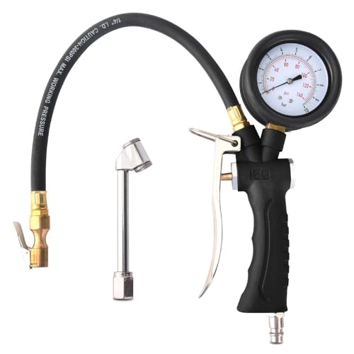 Manómetro de neumáticos profesional, inflador de aire, medidor de presión de neumáticos, con manómetro giratorio de 360°, para coche, motocicleta, bicicleta, turismo, camión (Negro, 10 bar)