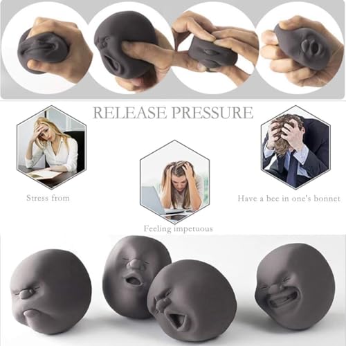 Funny Human Face Emotion Balls – Fidget Stress Relief Squeeze Balls for Kids & Adults, Sensory Toys for Autism (Black, Sulkiness)