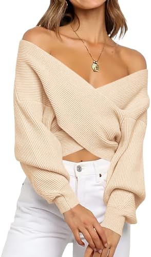 BTFBM Off The Shoulder Fall Sweaters for Women | Soft V Neck, Rib...