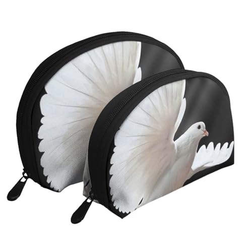Image of Flying Dove Printed Travel Makeup Pouch Set - Toiletry Pouch with Zipper - Shell Shaped Cosmetic Bag Organizer for Women and Girls
