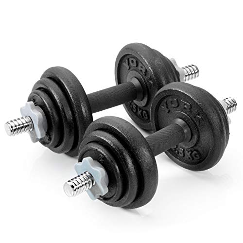 York Fitness 20 kg Cast Iron Spinlock Dumbbell - Adjustable Hand Weights Set (Pack of 2) - Black