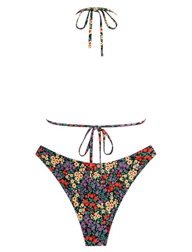 Image of ZAFUL Womens Halter Bikini Sets Triangle Bikinis High Cut Swimsuits 2 Piece Bathing Suits Sexy Swimwear