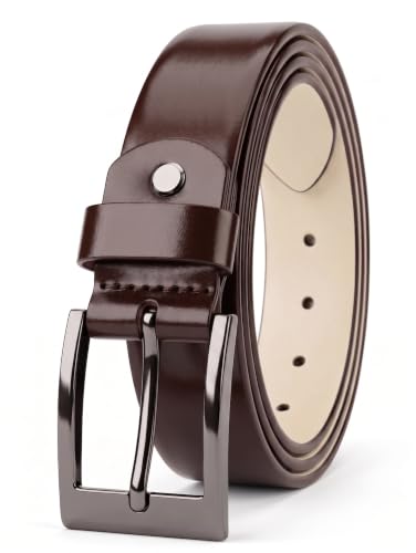 Image of Genuine Leather Belt for Men - Premium Formal & Casual Belt with Metal Buckle - Durable Adjustable Waist Belt for Jeans, Trousers & Office Wear