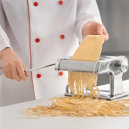 Foto von Retoo Nudelmaschine aus Edelstahl, 9 Stufen, 2 Schnittbreiten, Tischklammer