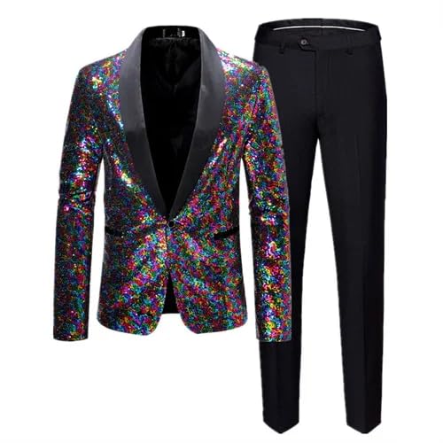 Men Sequins Suit 2 Piece Male Business Social Dance Party Dress Blazer Jacket and Pants2