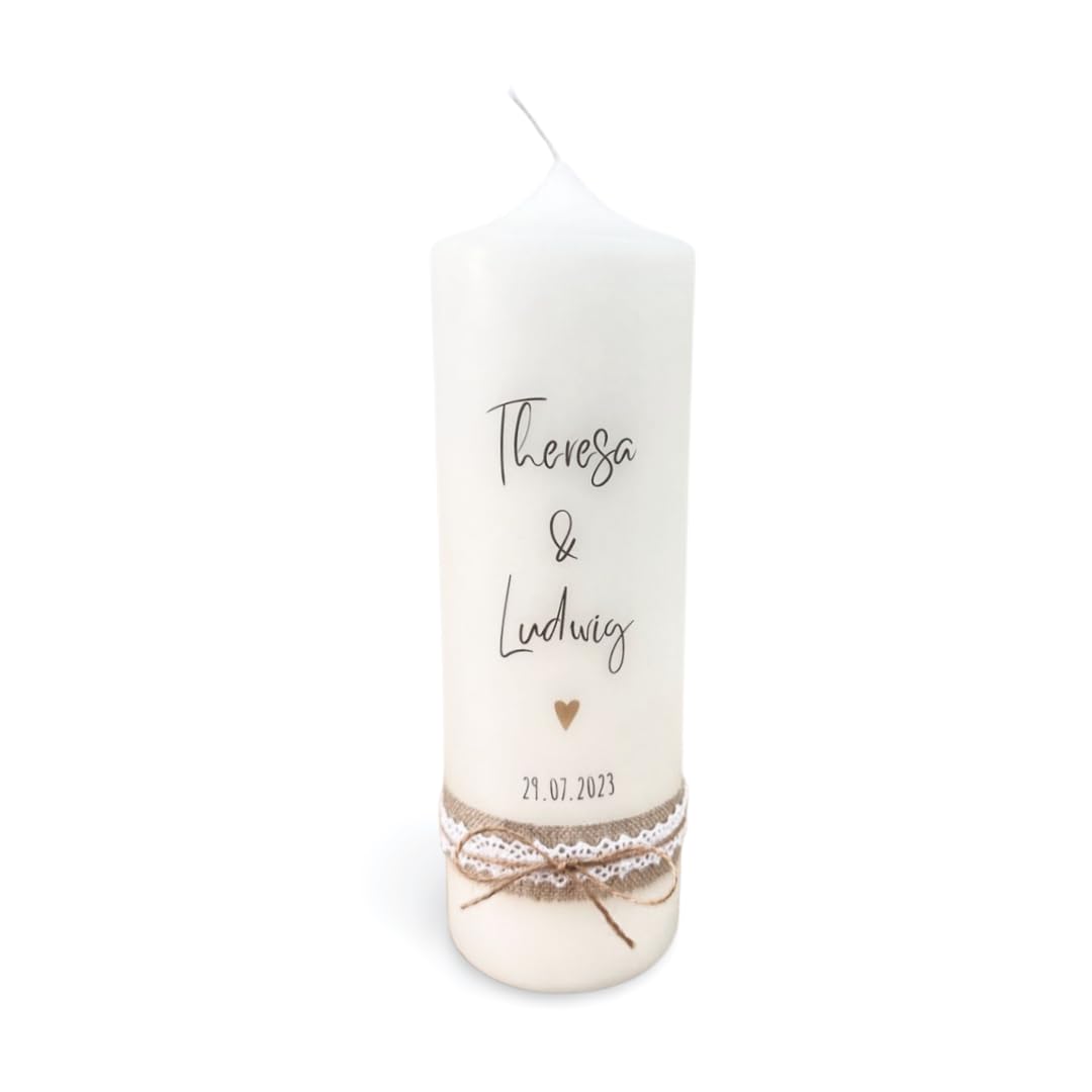 Personalisierte Hochzeitskerze "Franziska" mit Name & Datum | Traukerze modern & schlicht perfektes Hochzeitsgeschenk Gastgeschenk Diamanten, Goldene Hochzeit Stumpenkerze 25/8cm