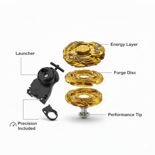 Image of Funstars L-Drago Destroy F:S Metal Fury Spinning Top with String Launcher High-Performance Aluminum Alloy Build, Robust Plastic Components(Gold)
