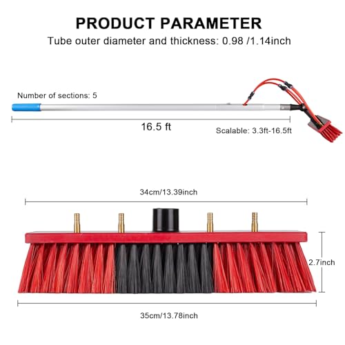 Image of 16.5 FT Water Fed Pole Kit Solar Panel Cleaning Kit Window Cleaning System, 20M Hose & Rotating BrushHead, Washing Equipment Window Cleaner Tool for Caravan Solar Panel Deck
