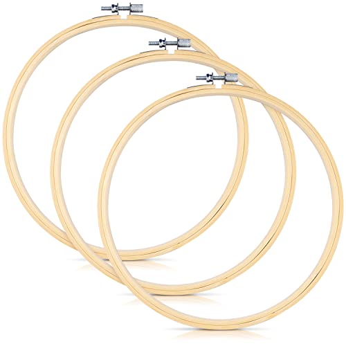 3 Pieces Embroidery Hoops, 8 inch Bamboo Frame Circle Cross Stitch Hoop Ring Embroidery Hoops Set for Embroidery and Cross Stitch