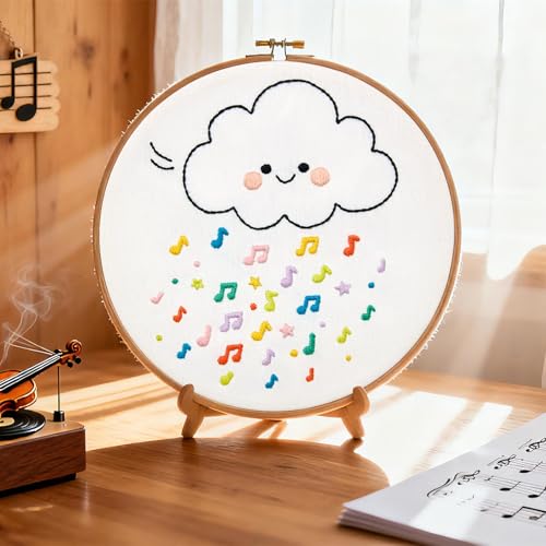Image of Crafmanoe Cute Embroidery Kits for Beginners Adults, Hand Embroidery Starter Kits, Stamped Cross Stitch Kits for Beginner Adult Craft Kits for Women, Entire Set of Embroidery Supplies & Video Tutorial