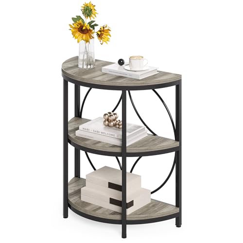 LITTLE TREE Half Moon End Table, Half Round Side Table for Living Room, 3-Tier Half Circle Night Stand for Bedroom, Grey Small Wood Accent Table for Couch, Sofa, Bed