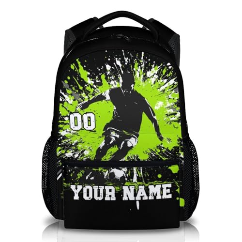 Boys Backpacks, Custom Soccer Backpack for Kids Kindergarten Primary Elementary Middle, 17 Inch Large Capacity Lightweight Personalized Sport Bookbag for School Travel