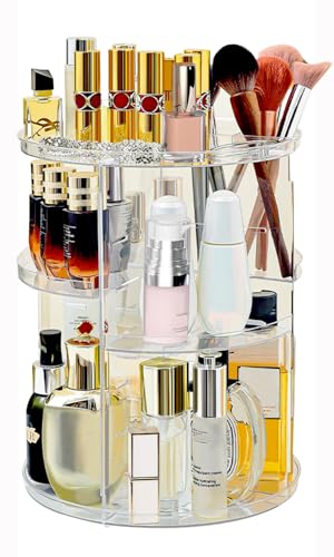 Image of 360 Rotating Makeup Organizer for Vanity Adjustable Cosmetic Display Case Large Capacity Skincare Organizers Perfume Organizer Spinning Holder for Countertop Vanity and Bathroom