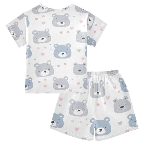 ALAZA Cute Bear Love Heart Pajamas Short Sleeve 2 Piece Sleepwear Top and Bottom Pajama Set Unisex2