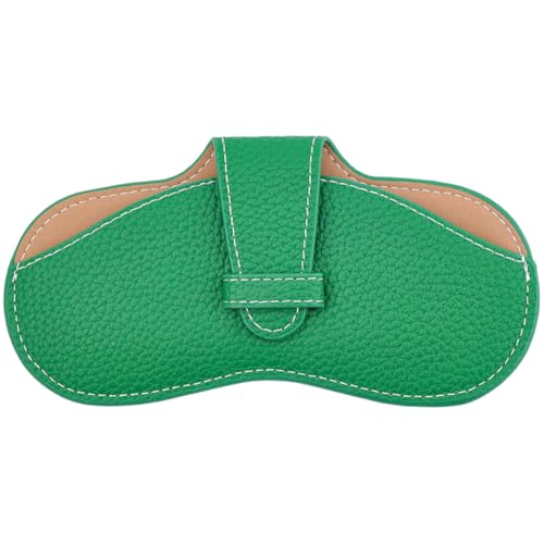 Image of CREATCABIN Slim Glasses Case Leather Sunglasses Case Bag Portable Travel Eyeglass Spectacle Holder Pouch Cover Lightweight with Soft Cleaning Cloth Gift for Women Men Beach Holiday 6.9x3.4 Inch Green