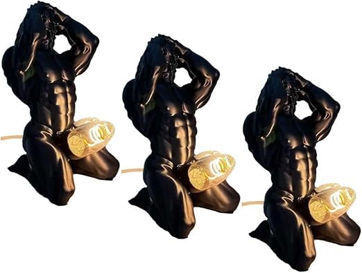 Bold Male Figure Table Lamp,Artistic Statue Light,Sculptural Figurine Accent,Dramatic Ambient Glow,Vintage Industrial Metal Robot Table lamp,Water Pipe Lamp,for Bedroom Desk Decoration (3 pcs)