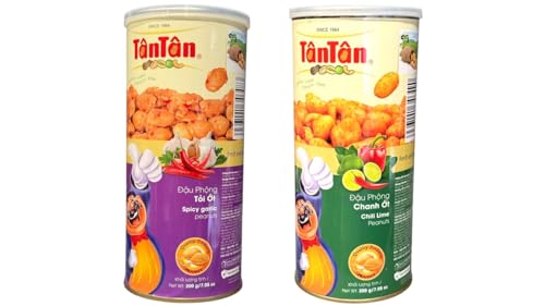 Image of Combo - Spicy Garlic Peanuts and Chili Lime Peanuts - Dau Phong Toi Ot va Dau Phong Chanh Ot - 7 Oz per Can with 2 Cans per Order