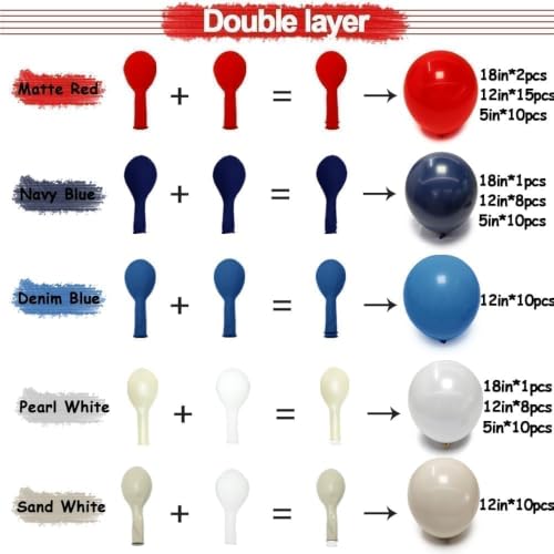 Image of Navy Blue Red White Balloon Arch, Double Stuffed Royal Blue Red White Sand Balloon Garland Kit for Birthday 4th of July Independence Day Patriotic Baby Shower Baseball Nautical Graduation Party Decor