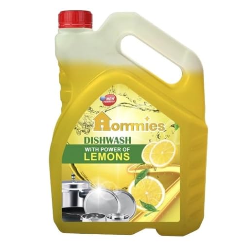 Image of Hommies Lemon Fragrance Dishwash Liquid Gel Refill Pack - 5 Litre | Ultra-Degreasing Formula for All Utensils | Kills Germs & Leaves No Residue | Gentle on Hands, Tough on Grease