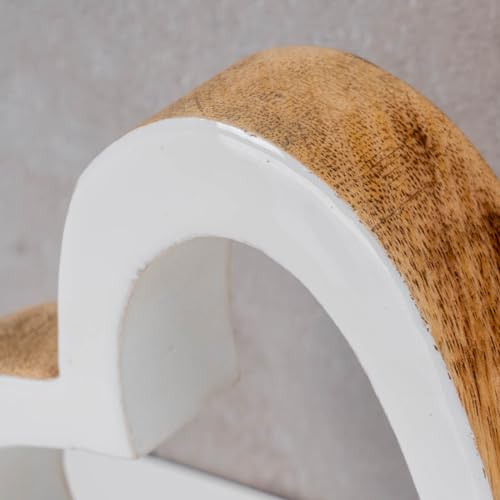 levandeo Herz Holz 15x15cm Mango Weiß Natur Braun Tischdeko Deko Aufsteller Rustikal Love Liebe Geschenk Dekoration