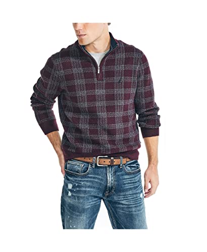 Nautica Men's Sustainably Crafted Plaid Quarter-Zip Sweater