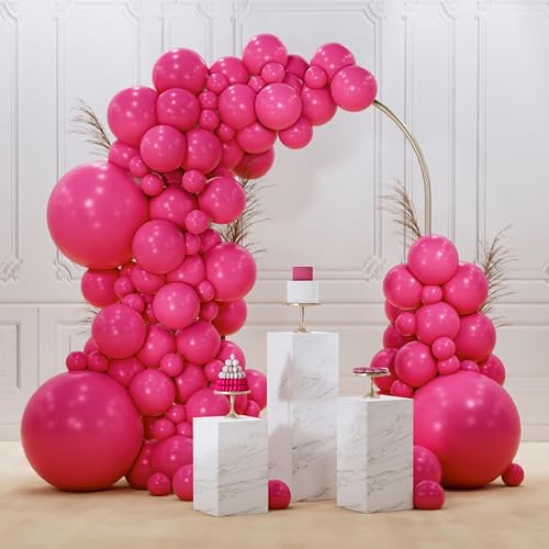 Image of PartyWoo Hot Pink Balloons 128 pcs Different Sizes of 18 12 10 5 Inch Magenta Fuchsia Balloon Arch Kit Garland for Baby Shower Wedding Bridal Shower Anniversary Birthday Party Decorations Pink-Y12