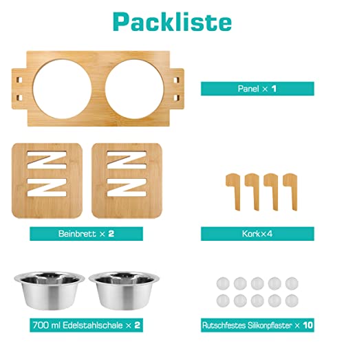 Qlfyuu erhöhter Hundenäpfe, höhenverstellbar Futternäpfe für Hund und Katze Hundenapf Katzenapf mit Bambusständer, 2 Edelstahl Fressnäpfe, Futterstation für Katzen und kleine Hunde - Image 8